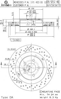 Тормозной диск | зад | - Brembo 09.9257.41