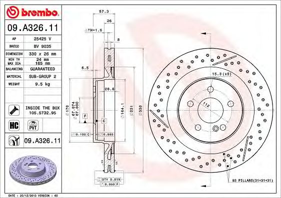 Диск тормозной UV Coated | зад | - Brembo 09.A326.11