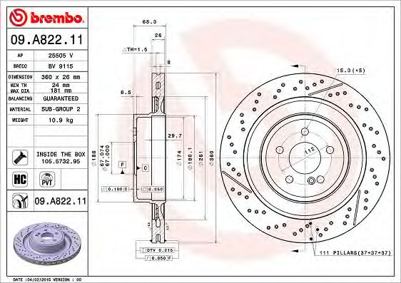 Диск тормозной UV Coated | зад | - Brembo 09.A822.11