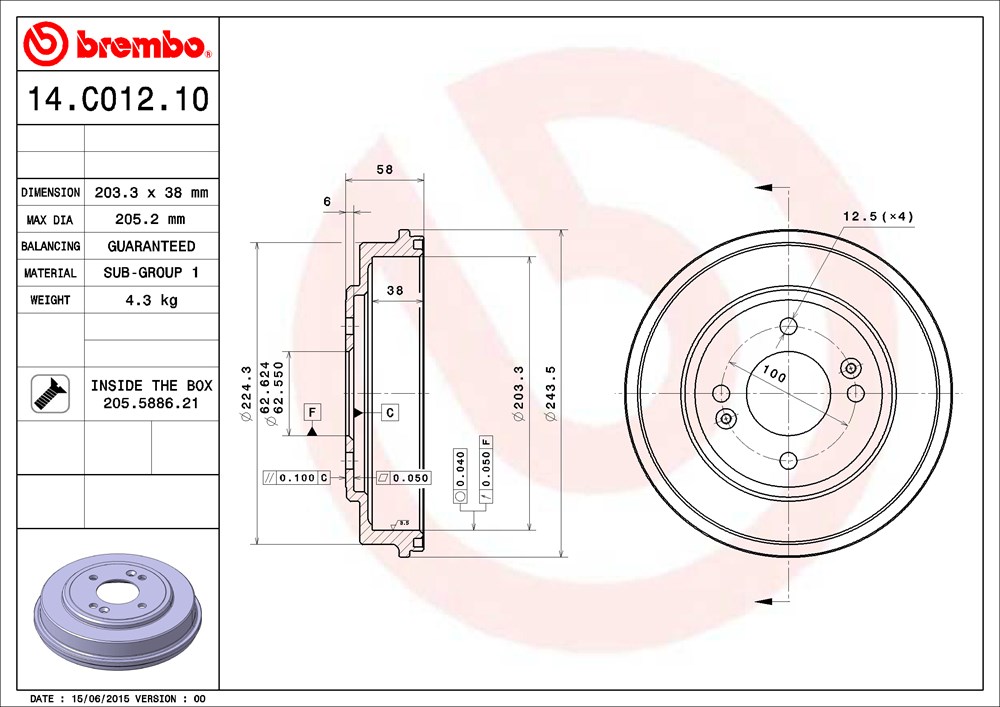 Барабан тормозной Brembo 14C01210 HYUNDAI GETZ 3855₽