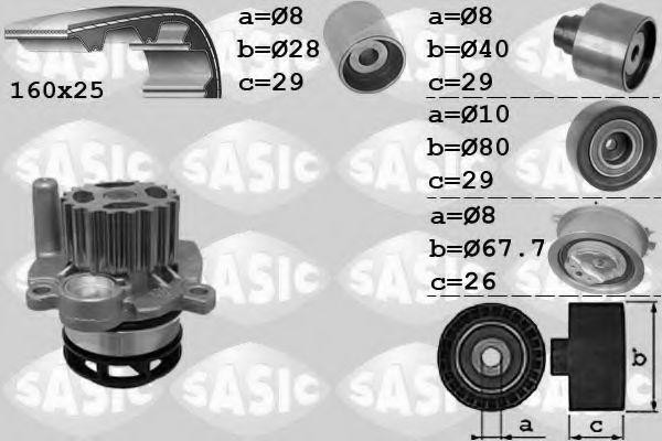 Комплект ремня ГРМ + насос водяной - Sasic 3906078