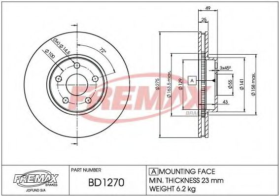 Тормозной диск | перед | - FREMAX BD-1270