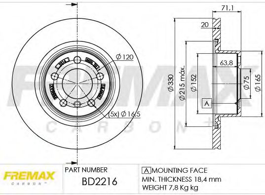 Тормозной диск | зад | - FREMAX BD-2216