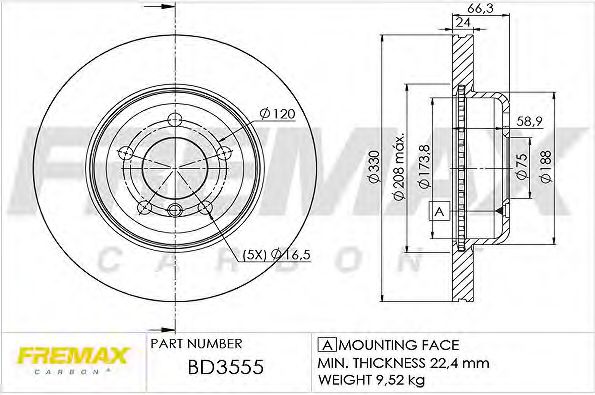 Тормозной диск | перед | - FREMAX BD-3555