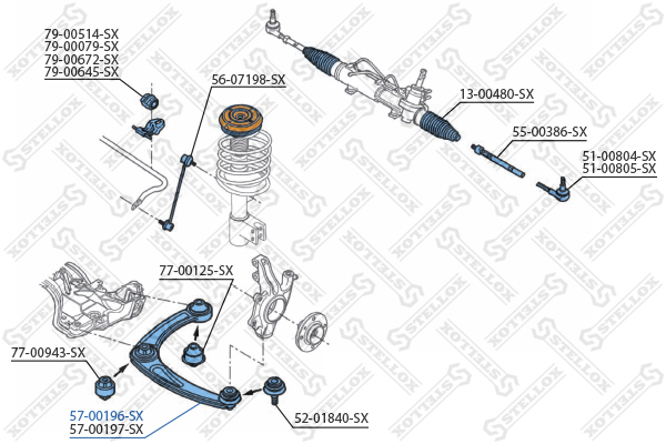 Рычаг нижний л.  Peugeot 308, Citroen C4 | перед лев | - Stellox 57-00196-SX