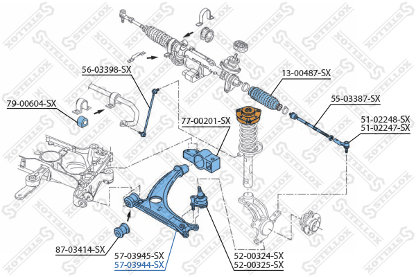 Рычаг прав. с шаровой опорой  VW Tiguan | перед | - Stellox 57-03944-SX