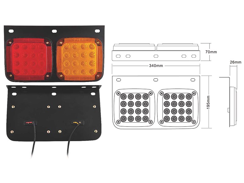 Фонарь задний universal 24V (340x195x70mm) диодный, корпус металл, комплект 2шт - SAT SD-2001A-24V