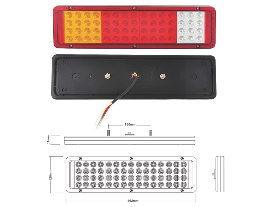 Фонарь задний universal 24V (462x128x51mm) диодный, комплект 2шт - SAT SD-2012-24V