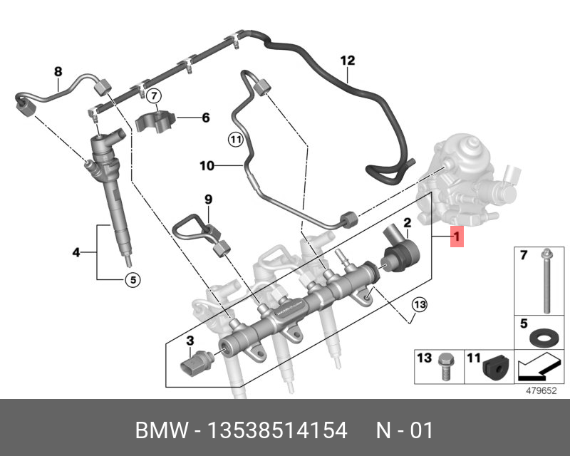 Датчик высокого давления топлива - BMW 13538514154