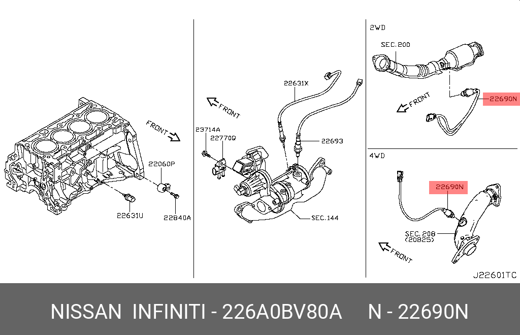 Датчик кислородный - Nissan 226A0-BV80A