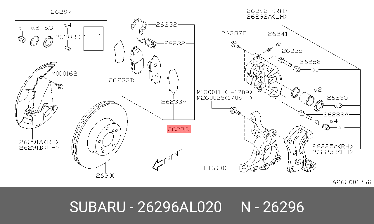 Колодки тормозные дисковые | перед | - Subaru 26296AL020