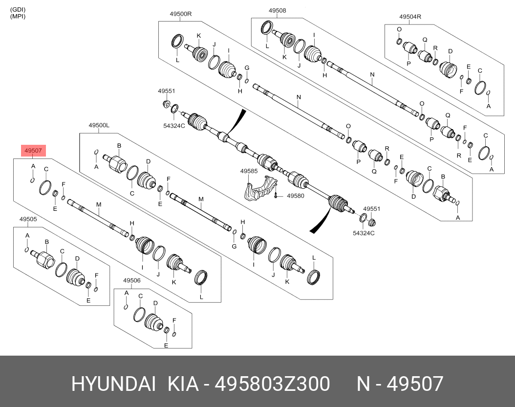 Шрус внешний | перед | - Hyundai/Kia 495803Z300