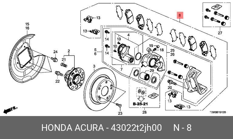 Колодки тормозные дисковые | зад | - Honda 43022-T2J-H00