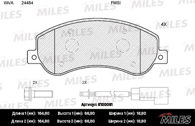 Колодки тормозные ford transit 06- 330/350-Series передние с датчиком - Miles E100091