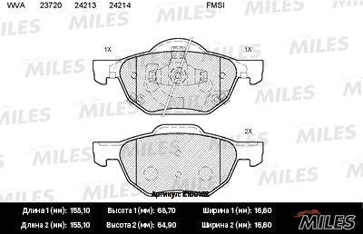 Колодки тормозные honda accord 2.0/2.2/2.4 03> передние - Miles E100162