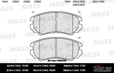 Колодки тормозные ( Заменен на e100019 ) hyundai tucson/kia sportage 04- передние - Miles E100028