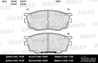 Колодки тормозные mazda 6 1.8 02- передние - Miles E100189