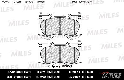 Колодки тормозные toyota LC 120 4.0/3.0d/mitsubishi pajero 06> передние - Miles E100046