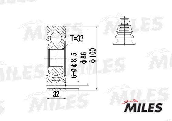 Шрус audi 100/80/a4/a6 1.6-2.8 83-00 внутр. - Miles GA10002