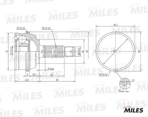 Шрус honda accord/rover 600 1.9-2.3 93-99 нар.(ABS) - Miles GA20133