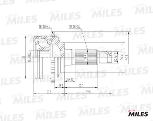 Шрус mazda 6 1.8-2.3 02- нар.(ABS) - Miles GA20223