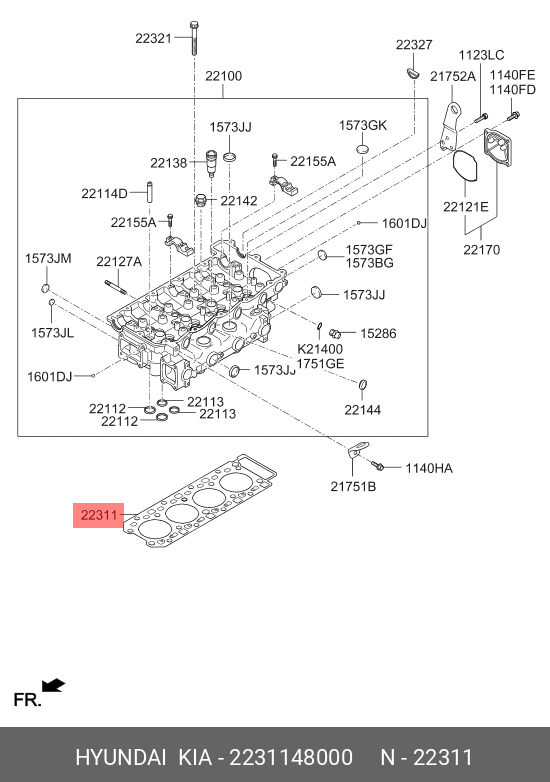 Прокладка головки блока цилиндров - Hyundai/Kia 22311-48000