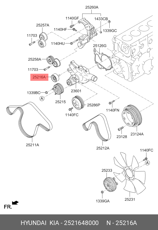 Ролик промежуточный приводного ремня - Hyundai/Kia 25216-48000
