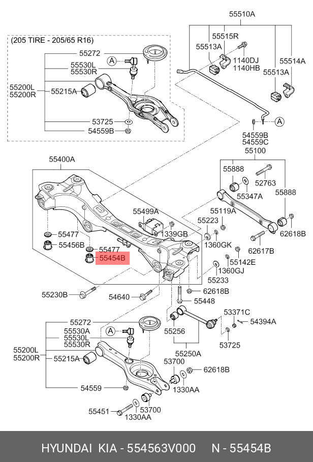 Сайлентблок поперечной балки подвески - Hyundai/Kia 554563V000