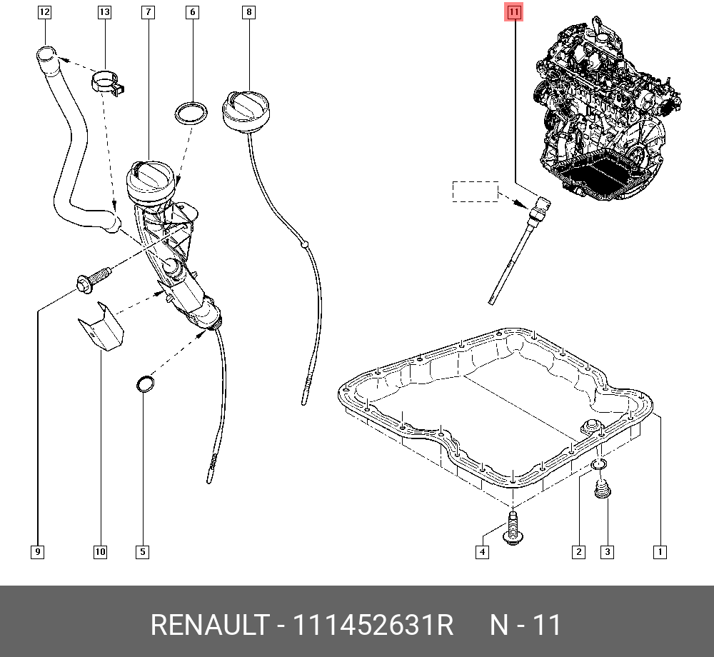 Датчик уровня масла ДВС (резист) - Renault 111452631R