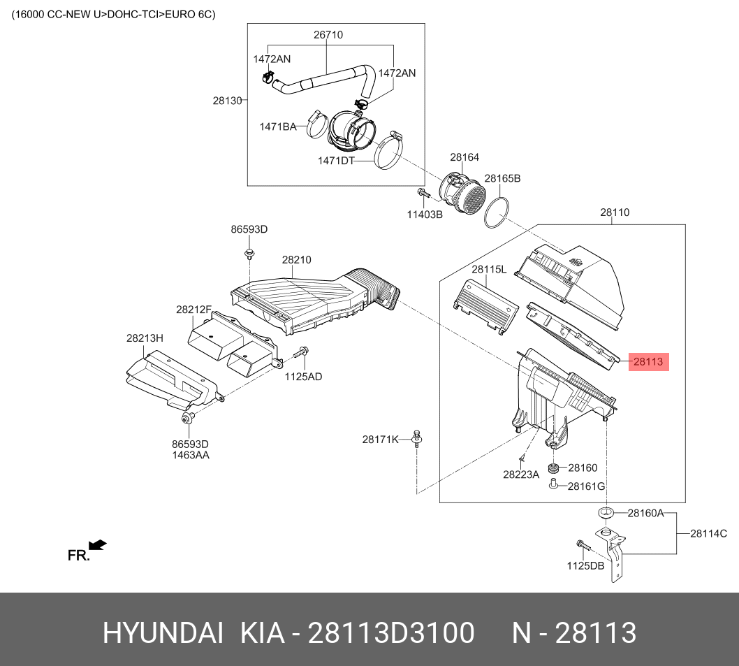 Сменный фильтрующий бумажный элемент для воздушного фильтра двигателя - Hyundai/Kia 28113-D3100