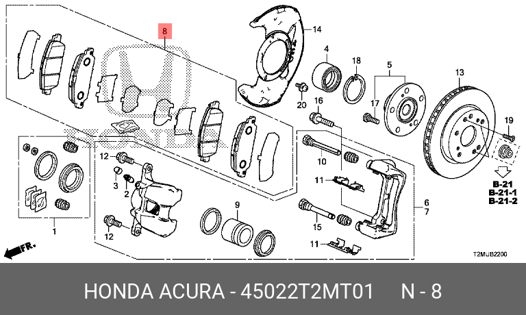 Колодки тормозные дисковые | перед | - Honda 45022-T2M-T01