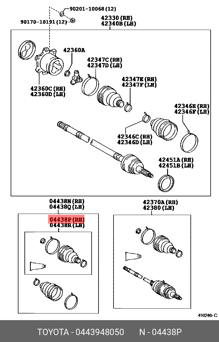 Комплект пыльника шрус - Toyota 443948050