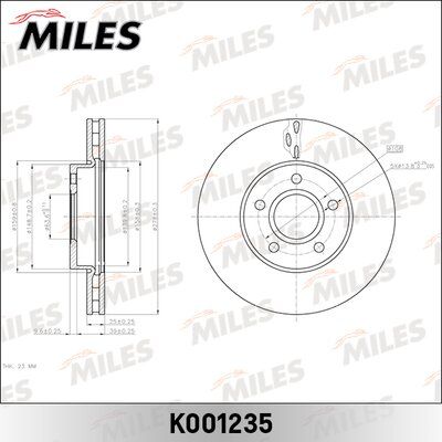 Диск тормозной ford focus ii/iii/c-max 03-/volvo S40 04- передний вент.D=278мм. - Miles K001235