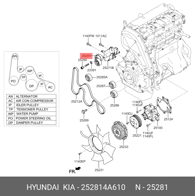 Шкив натяжителя ремня грм - Hyundai/Kia 252814A610