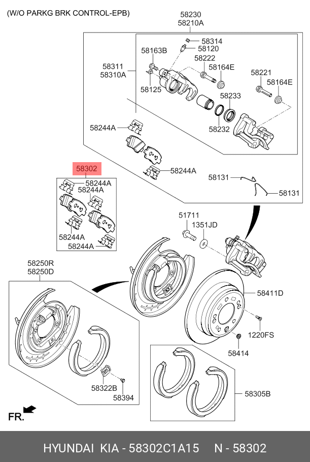 Комплект тормозных колодок с накладками (4шт) | зад | - Hyundai/Kia 58302C1A15