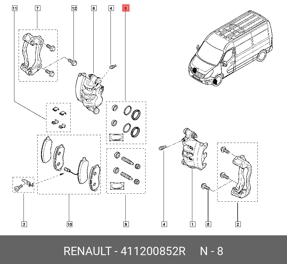 Ремкомплект тормозного суппорта | перед | - Renault 411200852R