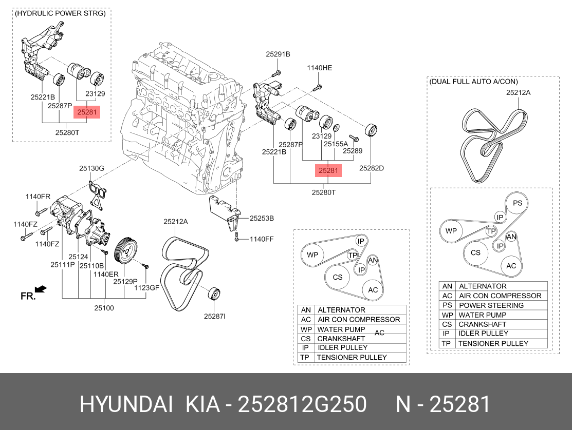 Блок шкивов с натяжителем - Hyundai/Kia 252812G250