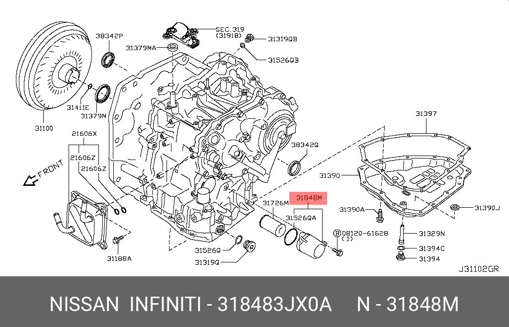 Стакан фильтра акпп - Nissan 31848-3JX0A