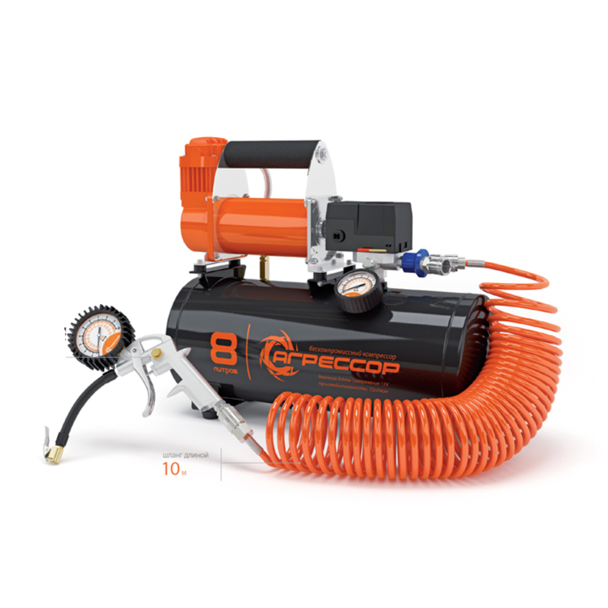 Компрессор агрессор,металлический,ресивер 8л.,12v, - Autoprofi AGR-8LT