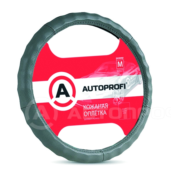 Оплётка руля,натур.кожа,ребристая,тёмн.сер.,разм.l - Autoprofi AP-265D.GY(L)