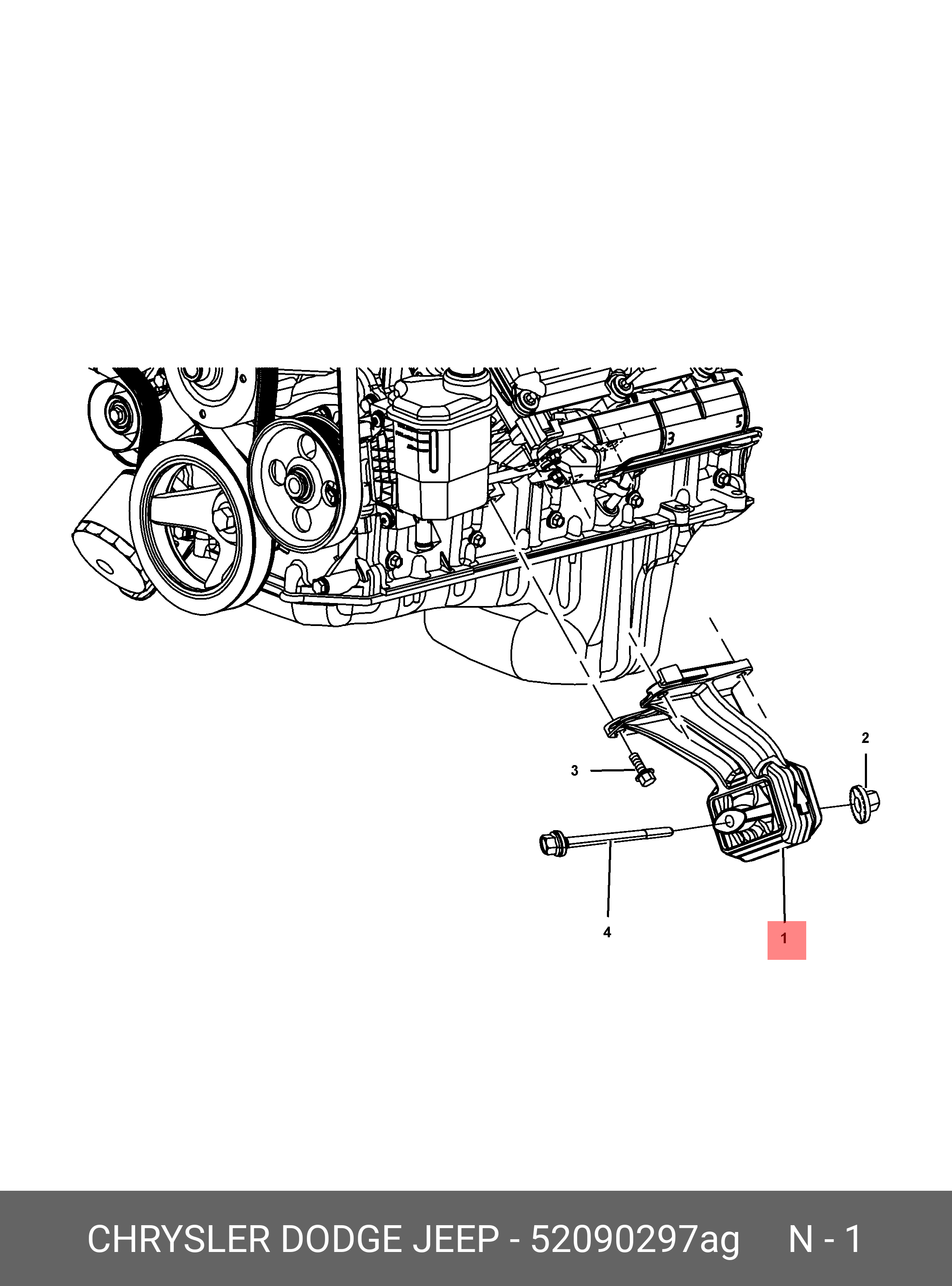 Подушка двигателя, левая - Chrysler 52090297AG