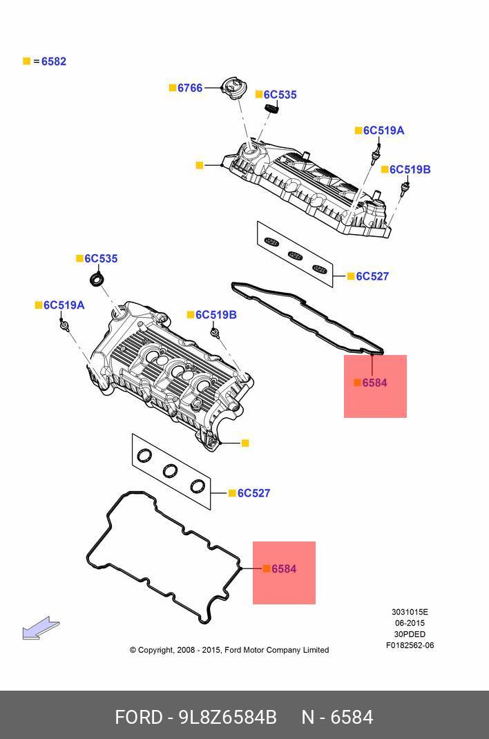 прокладка правой клапанной крышки - Ford 9L8Z6584B