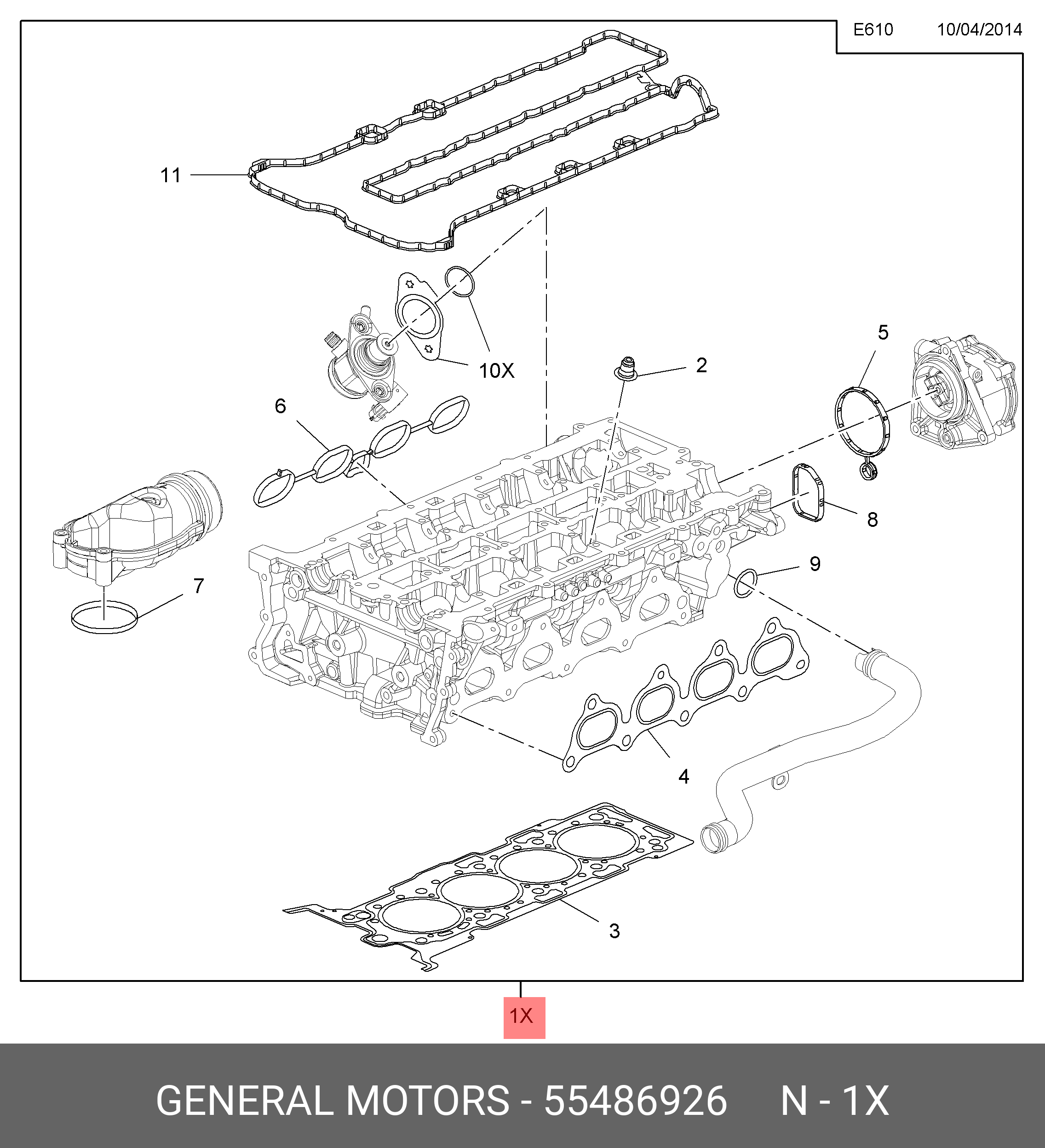Комплект прокладок головки цилиндров (пар.5шт, рез - GM 55486926