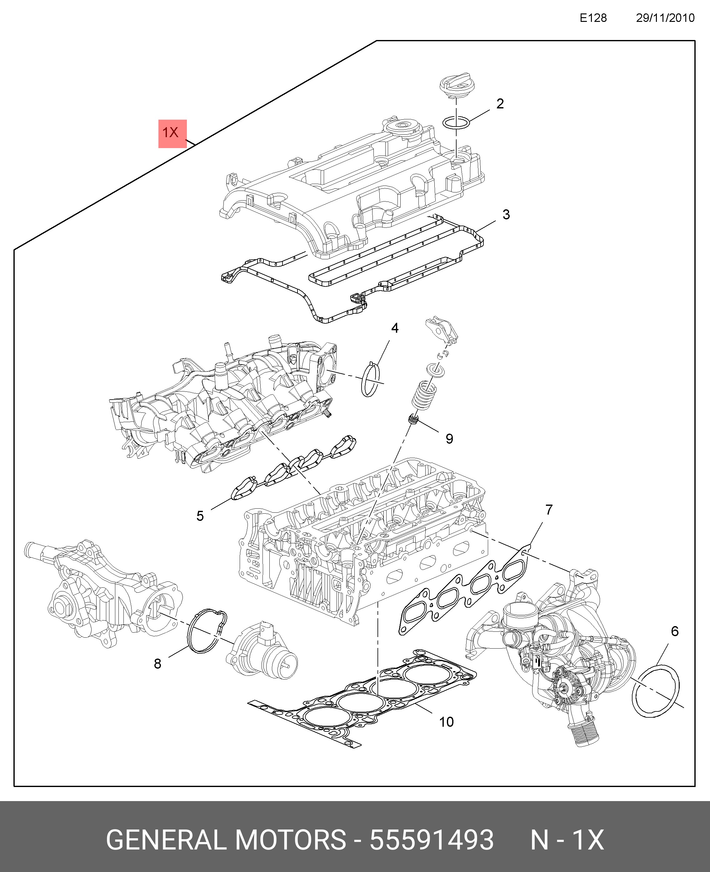 Комплект прокладок головки цилиндров (карт+мет-3шт - GM 55591493