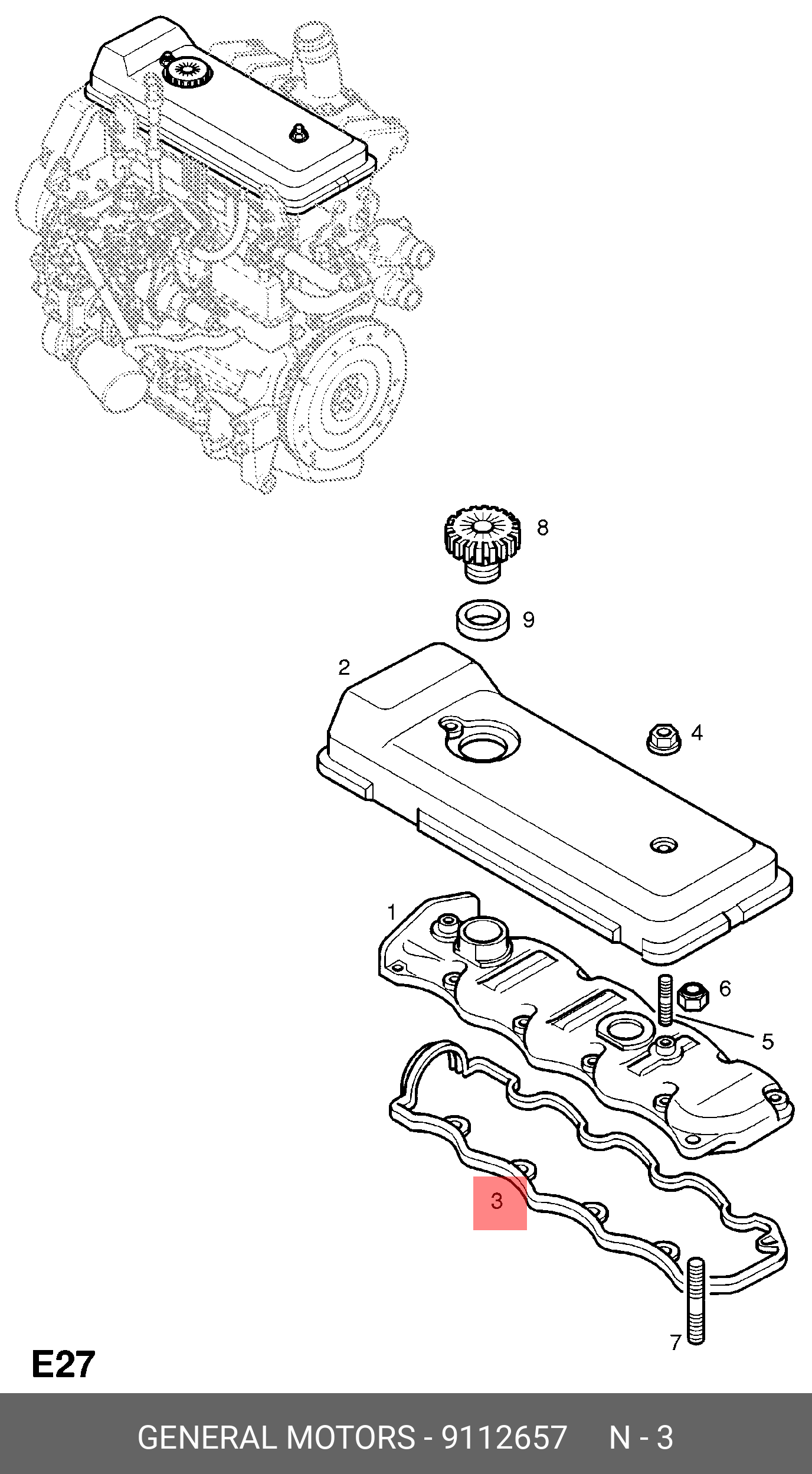 Прокладка клапанной крышки - GM 9112657