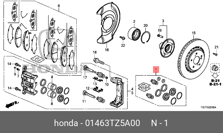Ремкомплект переднего суппорта - Honda 01463-TZ5-A00