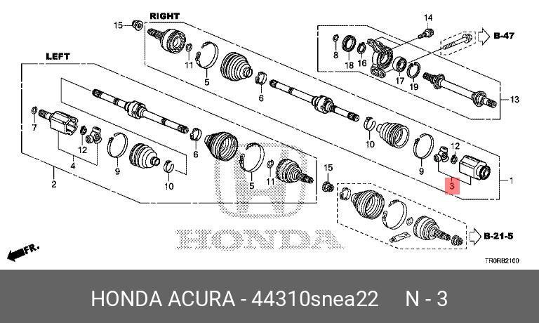 Шарнир внутренний шрус - Honda 44310-SNE-A22