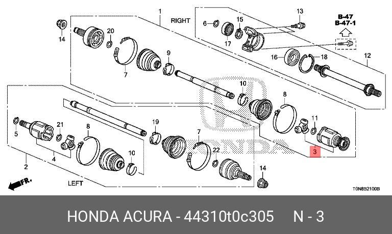 Шарнир внутренний шрус - Honda 44310-T0C-305