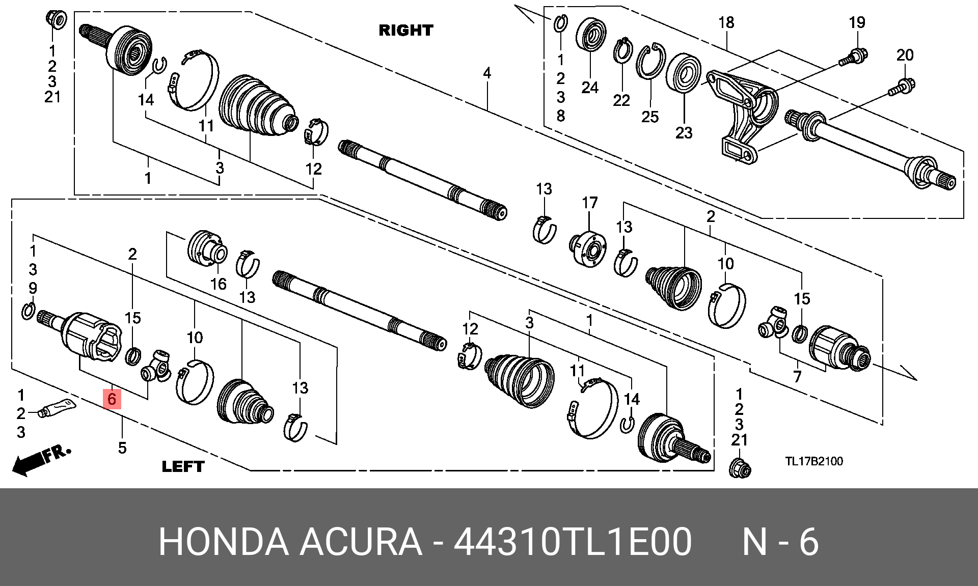 Шрус внутренний | перед прав | - Honda 44310-TL1-E00