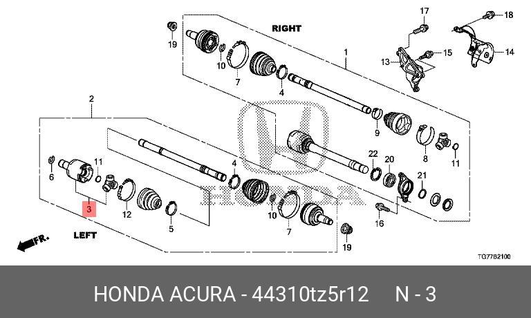 Шарнир внутренний (шрус) - Honda 44310-TZ5-R12